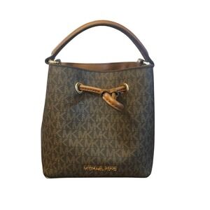 Michael Kors Suri Small Bucket Bag Brown MK Monogram Logo Crossbody‎ Handbag